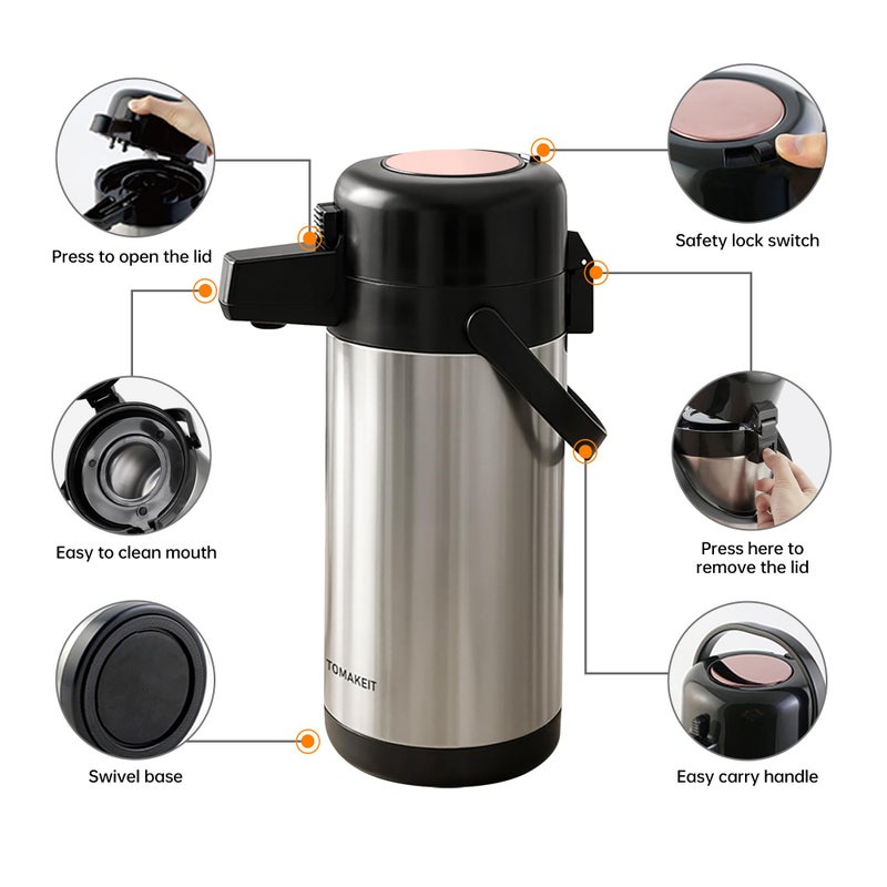 TOMAKEIT TOMAKEIT Airpot Coffee Carafe for Keeping Hot,102oz/3L Coffee Dispenser Thermal with Pump,Insulated Stainless Steel Hot Beverage Dispenser for Parties,Thermal Carafe for Hot Drinks Water Tea Chocolate - Image 3